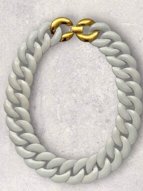 Vintage 1960s MONET White Enamel with Gold Plated Clasp Curb Chain Necklace